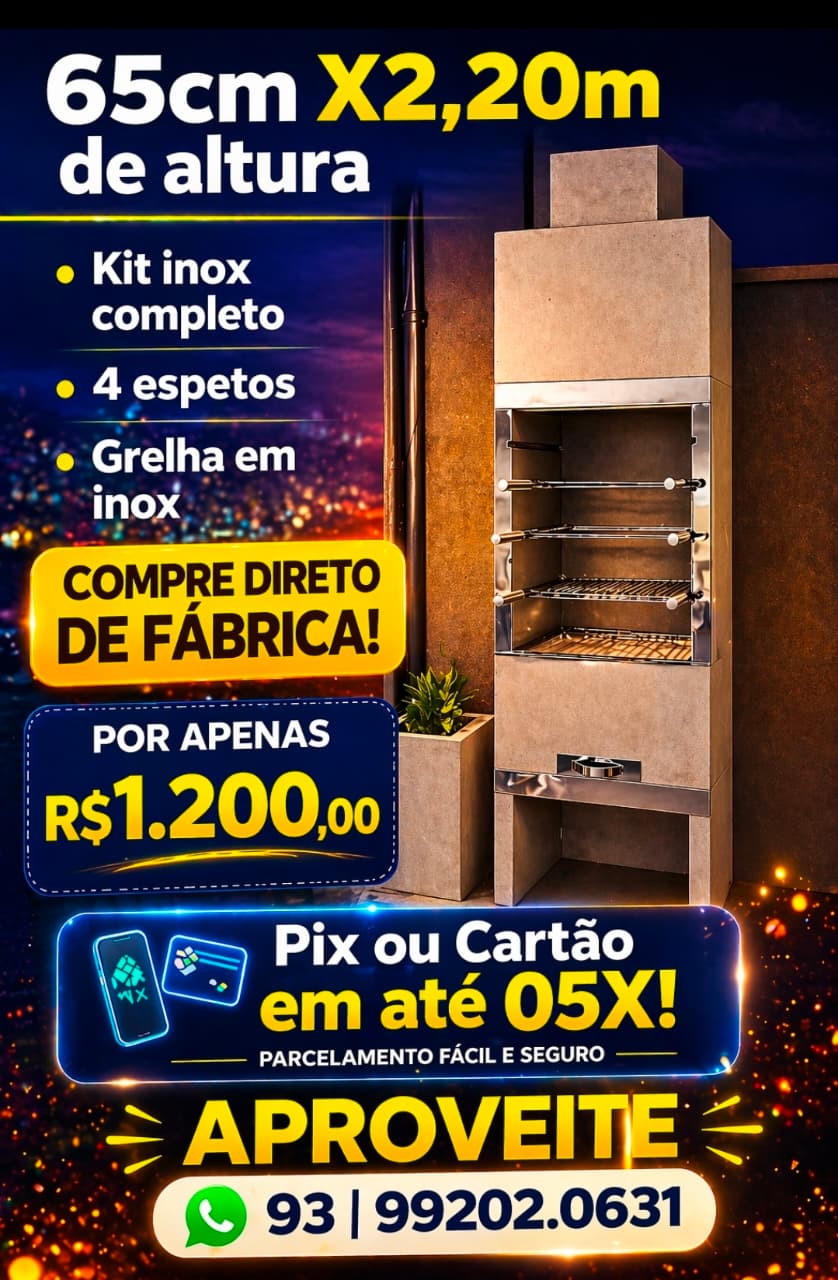 CHURRASQUEIRA MODELO 2 65cm x 2,20m de altura